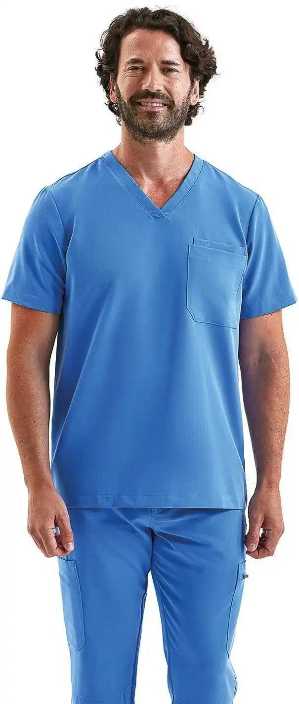 Onna by Premier Nn200 Men’s Limitless v Neck Stretch Scrub Top Ceil Blue