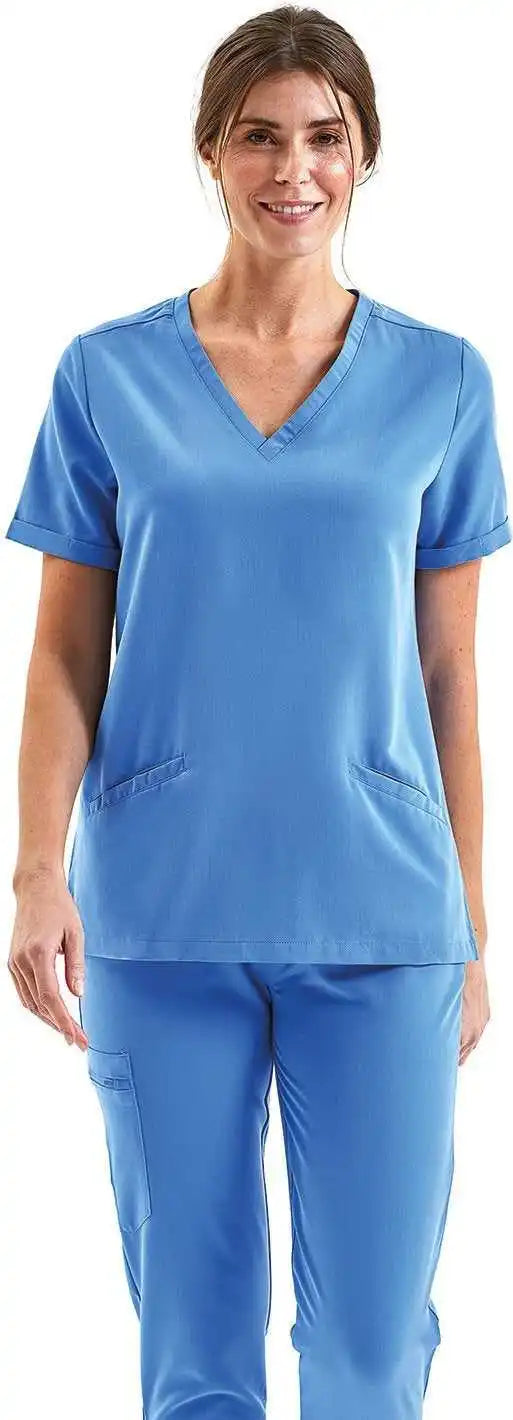 Onna by Premier Nn310 Ladies’ Invincible V-neck Stretch Scrub Top - Ceil Blue