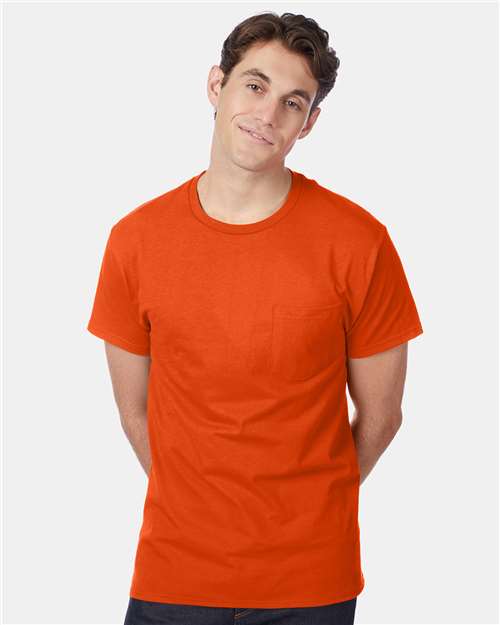 Front View of Orange Authentic Pocket T-Shirt - 5590