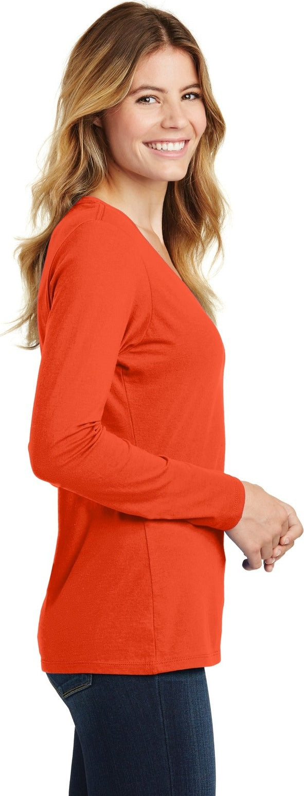 Orange Port & Co Women's Long Sleeve Fan Favorite V-Neck Tee. LPC450VLS