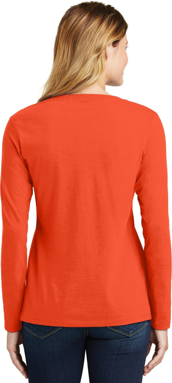 Orange Port & Co Women's Long Sleeve Fan Favorite V-Neck Tee. LPC450VLS