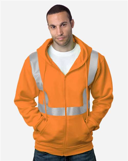 Orange USA-Made Hi-Visibility Full-Zip Hooded Sweatshirt - Segmented Tape - 3737