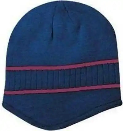 Otto 100-630 100% Acrylic Knit Beanie with Stripes - Navy Maroon - one Size Fits Most