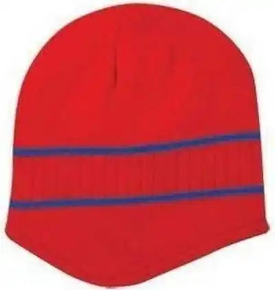 Otto 100-630 100% Acrylic Knit Beanie with Stripes - Red Royal - one Size Fits Most