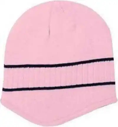 Otto 100-630 100% Acrylic Knit Beanie with Stripes - Soft Pink Black - one Size Fits Most