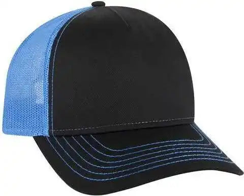 Otto 102-1318 5 Panel Low Profile Mesh Back Trucker Cap - Black Neon Blue - one Size Fits Most