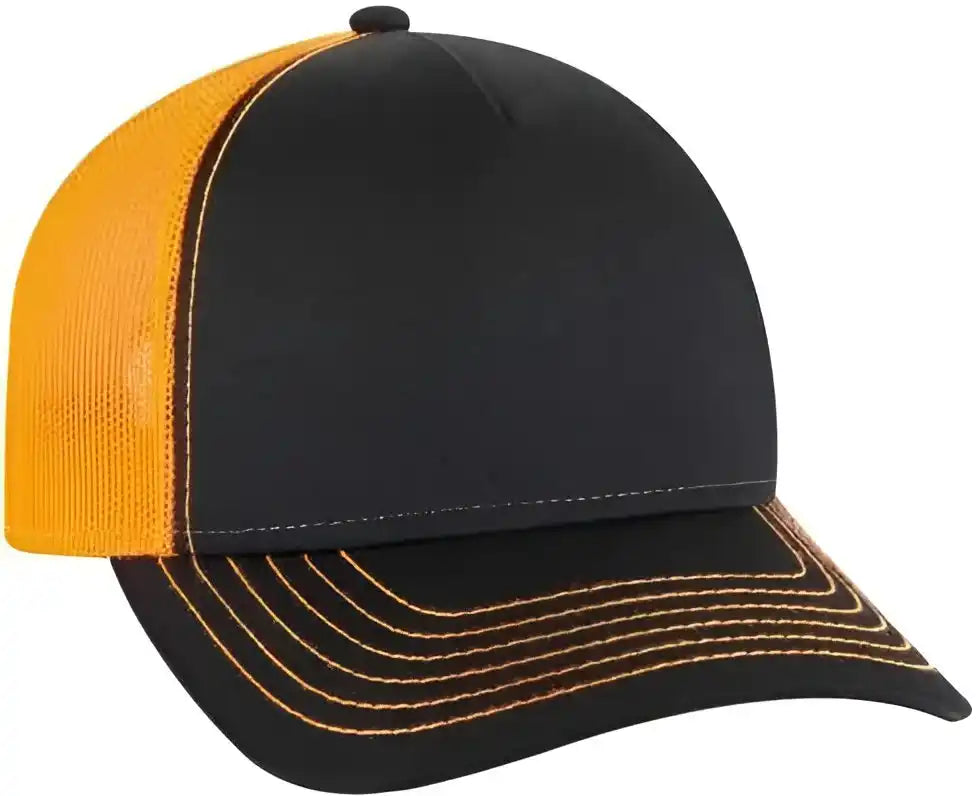 Otto 102 1318 5 Panel Low Profile Mesh Back Trucker Cap Black Neon Orange / one Size Fits Most
