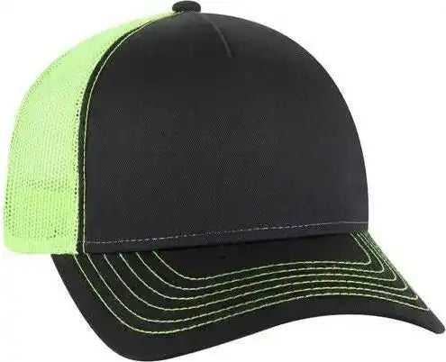 Otto 102-1318 5 Panel Low Profile Mesh Back Trucker Cap - Black Neon Green - one Size Fits Most