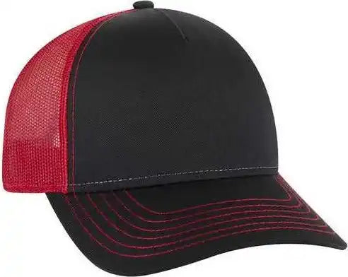 Otto 102-1318 5 Panel Low Profile Mesh Back Trucker Cap - Black Red - one Size Fits Most