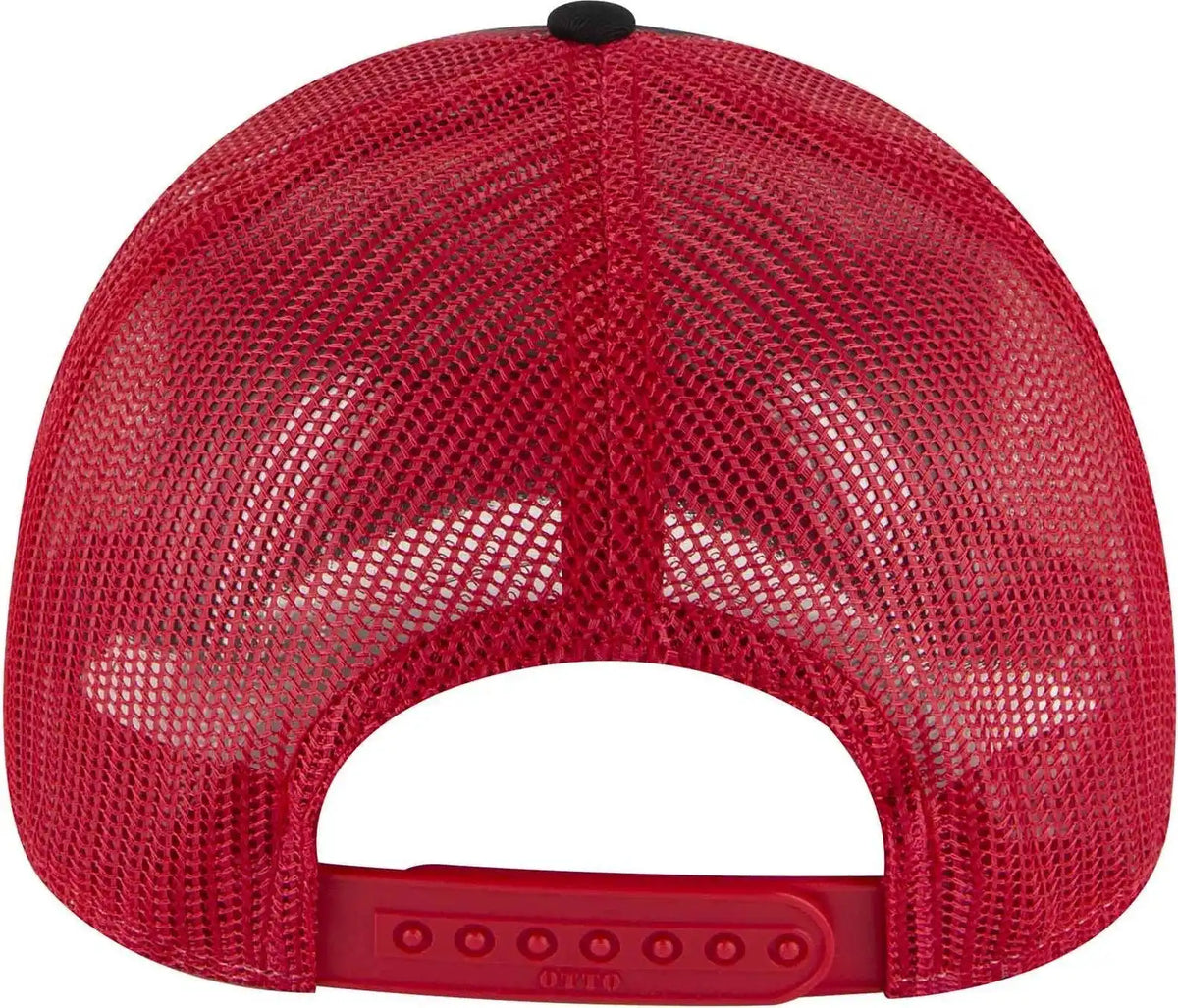 Otto 102-1318 5 Panel Low Profile Mesh Back Trucker Cap - Black Red - one Size Fits Most