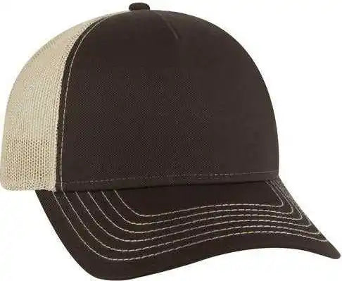 Otto 102-1318 5 Panel Low Profile Mesh Back Trucker Cap - Dark Brown Khaki - one Size Fits Most