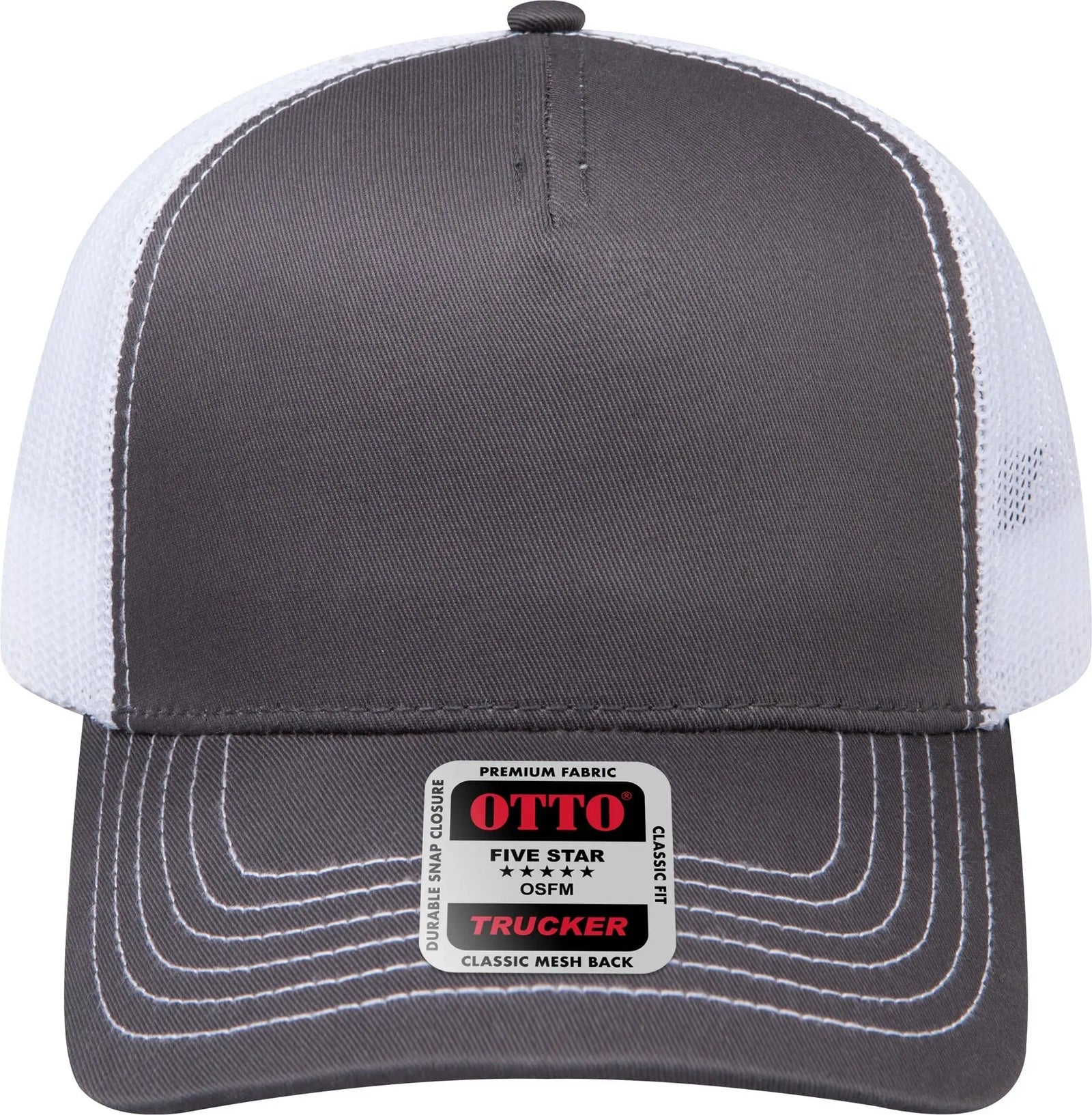 Otto 102-664 5 Panel Low Profile Mesh Back Trucker Cap - Ch.gry/ch.gry/wht - 6 1/2’’ - 7 5/8’’