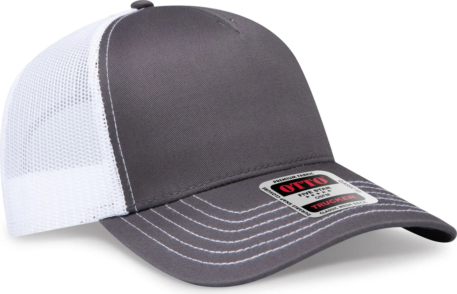 Otto 102-664 5 Panel Low Profile Mesh Back Trucker Cap - Ch.gry/ch.gry/wht - 6 1/2’’ - 7 5/8’’