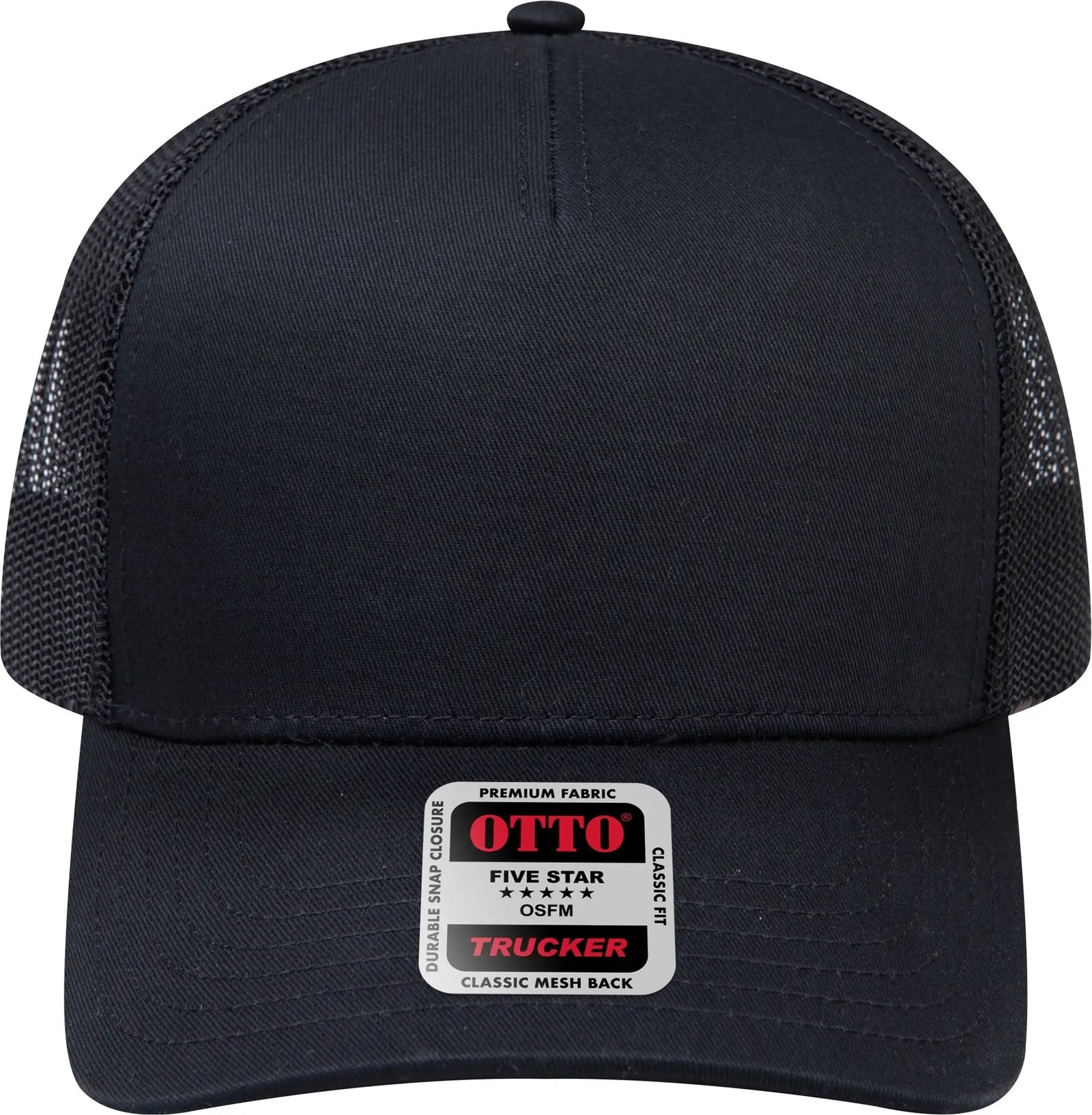 Otto 102-664 5 Panel Low Profile Mesh Back Trucker Cap - Black - 6 1/2’’ - 7 5/8’’