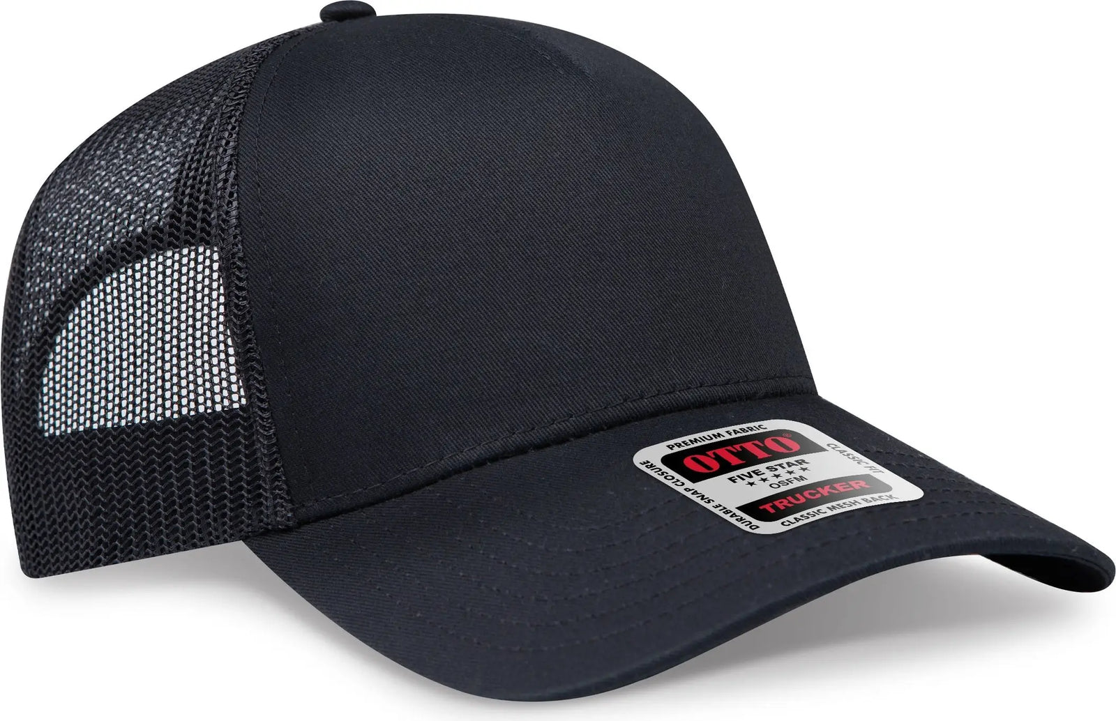 Otto 102-664 5 Panel Low Profile Mesh Back Trucker Cap - Black - 6 1/2’’ - 7 5/8’’