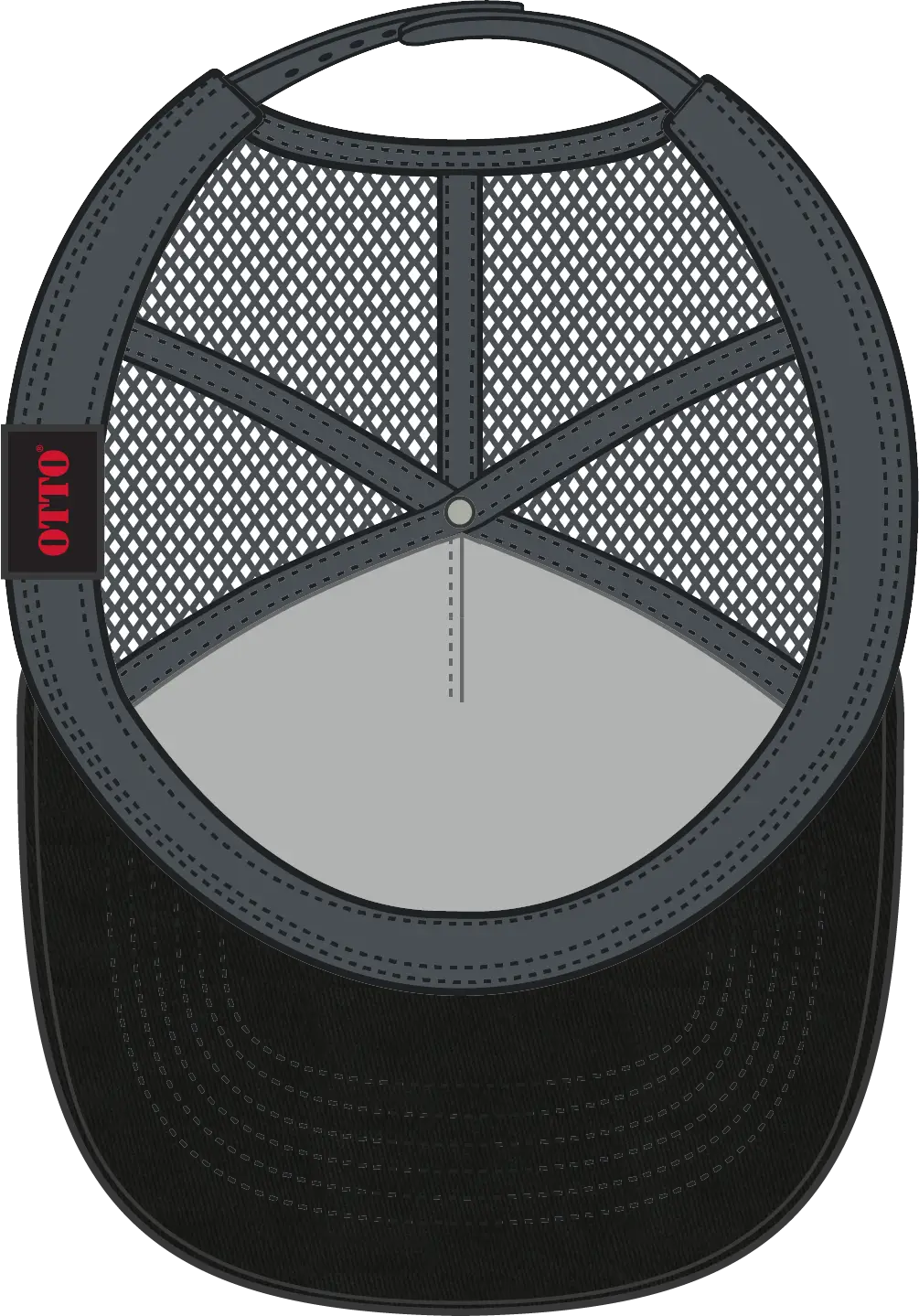 Otto 102-664 5 Panel Low Profile Mesh Back Trucker Cap - Blk/blk/ch.gry - 6 1/2’’ - 7 5/8’’