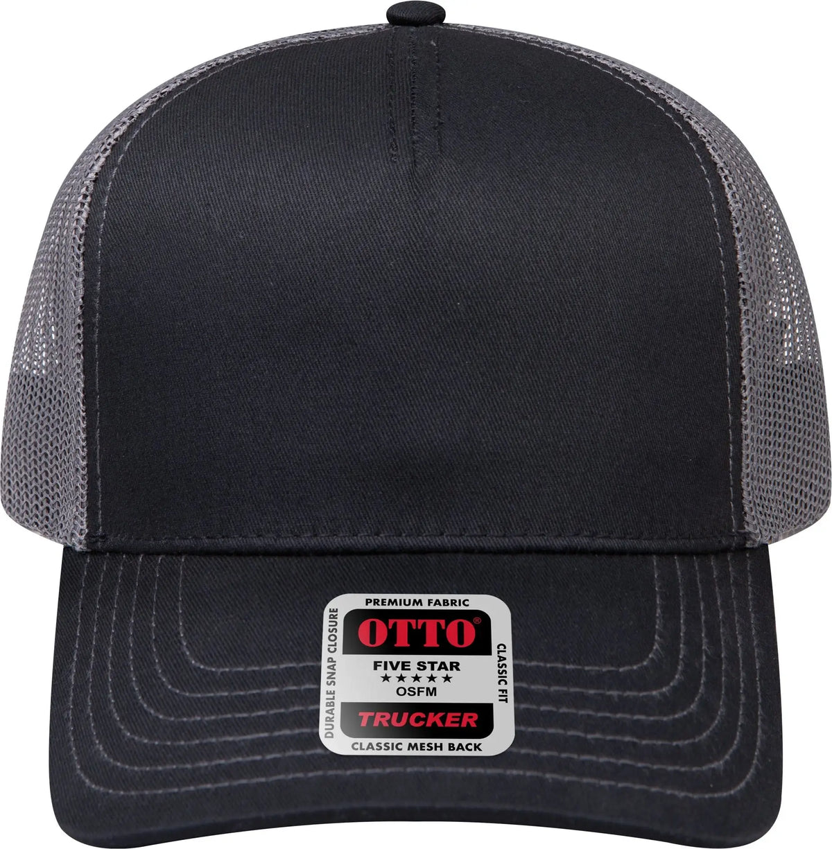 Otto 102-664 5 Panel Low Profile Mesh Back Trucker Cap - Blk/blk/ch.gry - 6 1/2’’ - 7 5/8’’