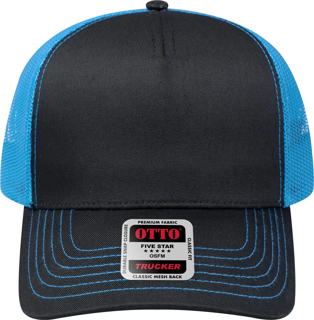 Otto 102-664 5 Panel Low Profile Mesh Back Trucker Cap - Blk/blk/n.blue - 6 1/2’’ - 7 5/8’’