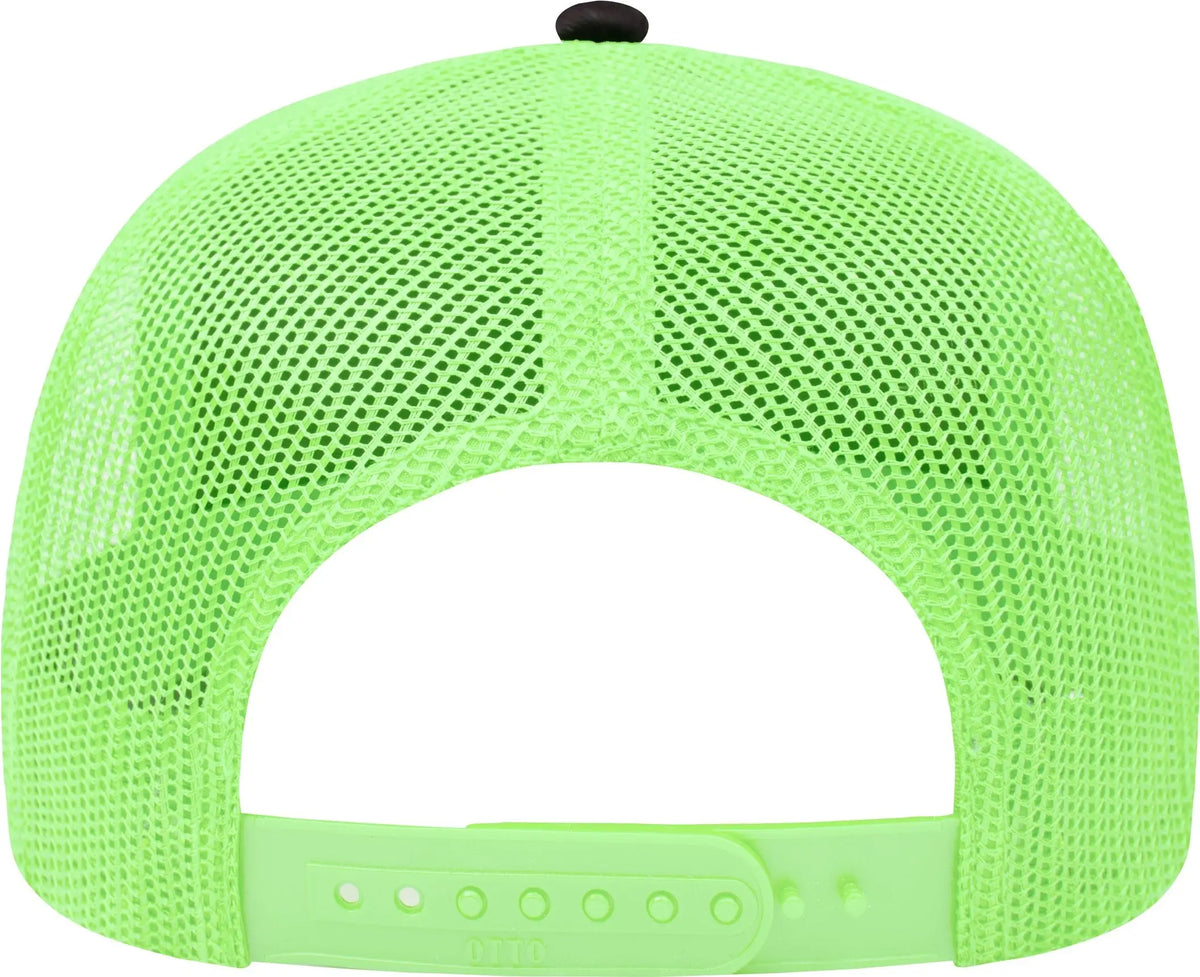 Otto 102-664 5 Panel Low Profile Mesh Back Trucker Cap - Blk/blk/n.grn - 6 1/2’’ - 7 5/8’’
