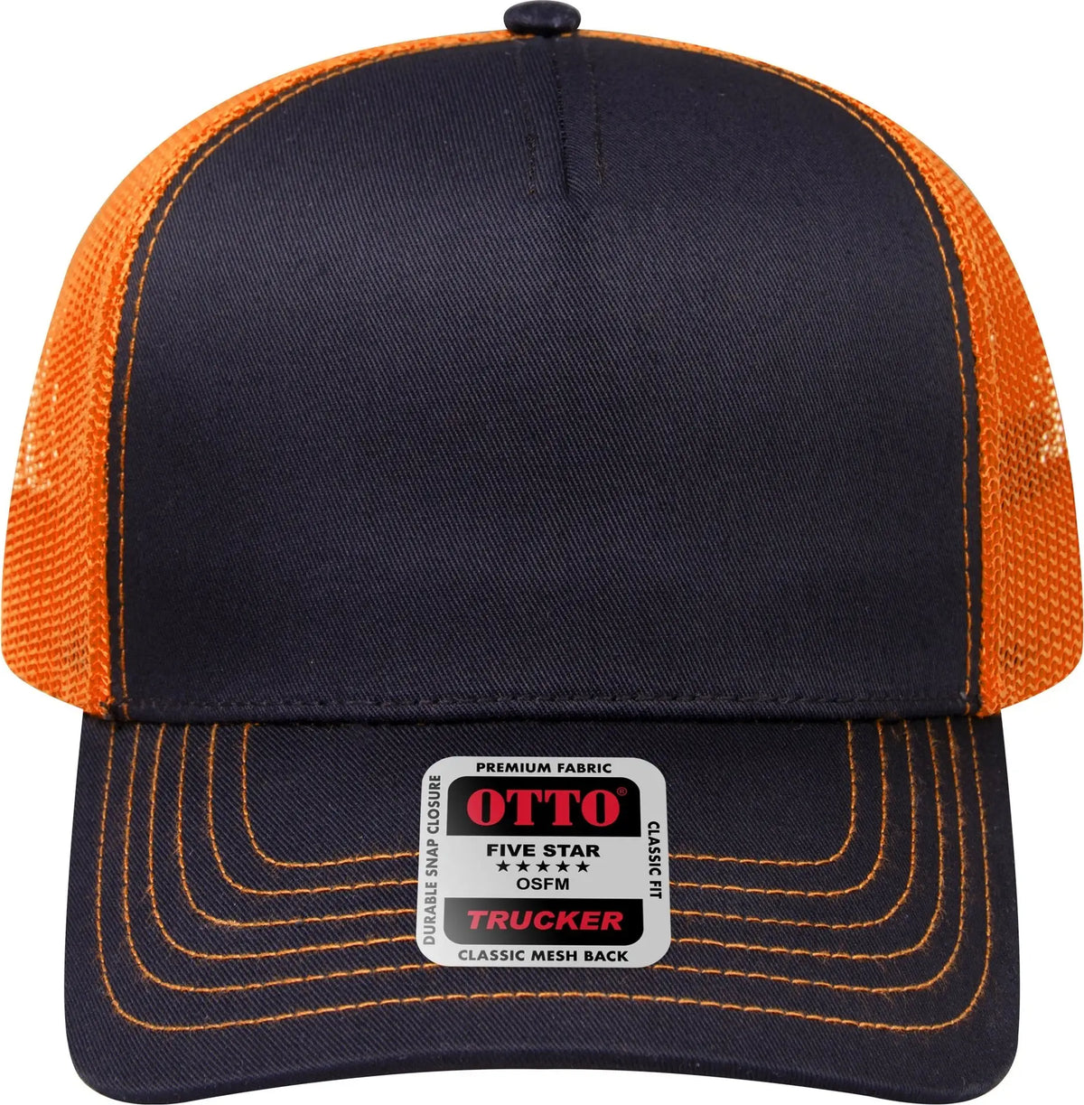Otto 102-664 5 Panel Low Profile Mesh Back Trucker Cap - Blk/blk/n Org - 6 1/2’’ - 7 5/8’’