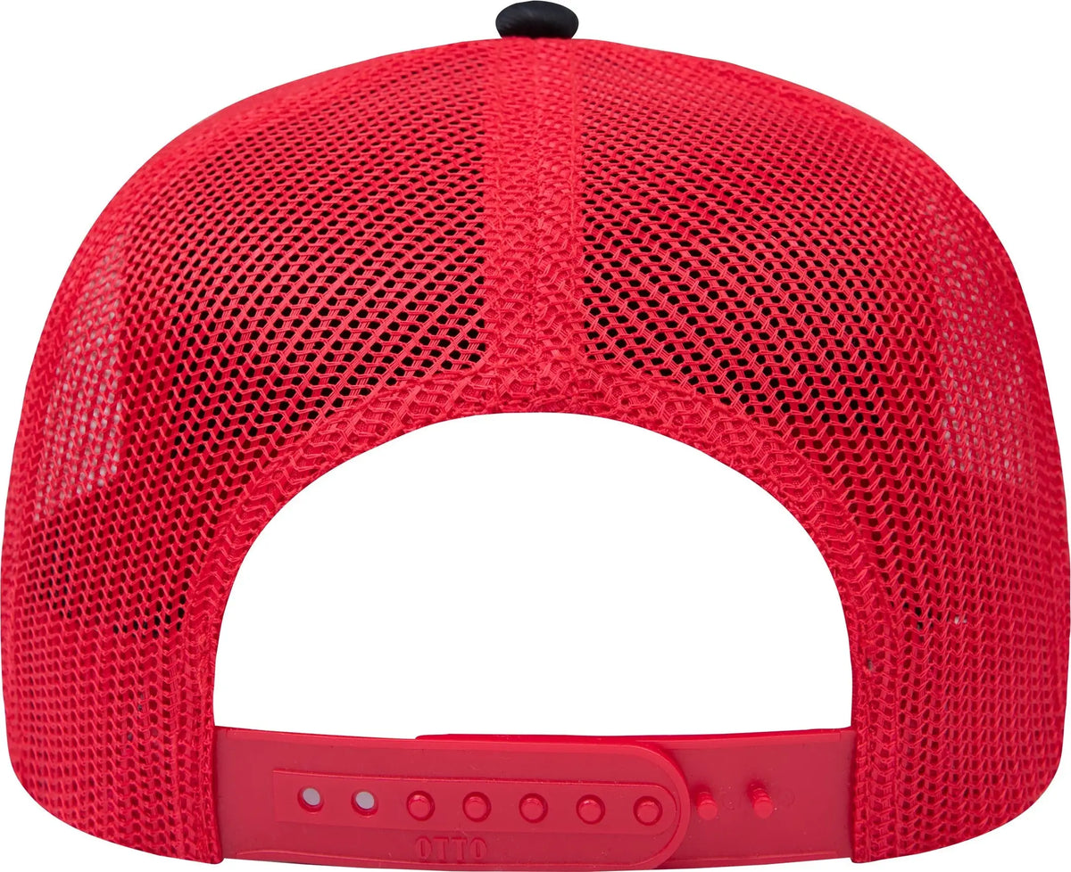 Otto 102-664 5 Panel Low Profile Mesh Back Trucker Cap - Blk/blk/red - 6 1/2’’ - 7 5/8’’