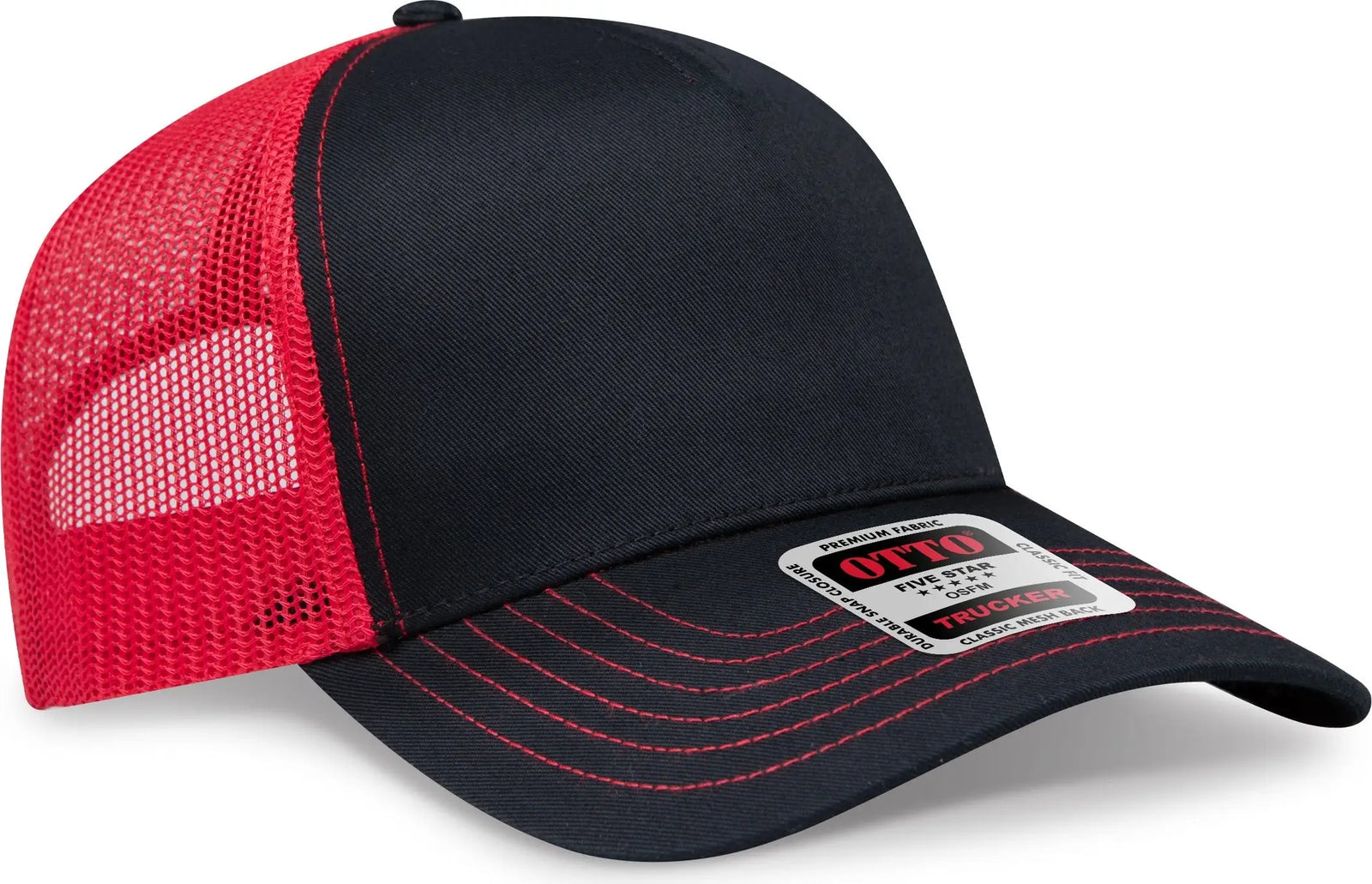 Otto 102-664 5 Panel Low Profile Mesh Back Trucker Cap - Blk/blk/red - 6 1/2’’ - 7 5/8’’