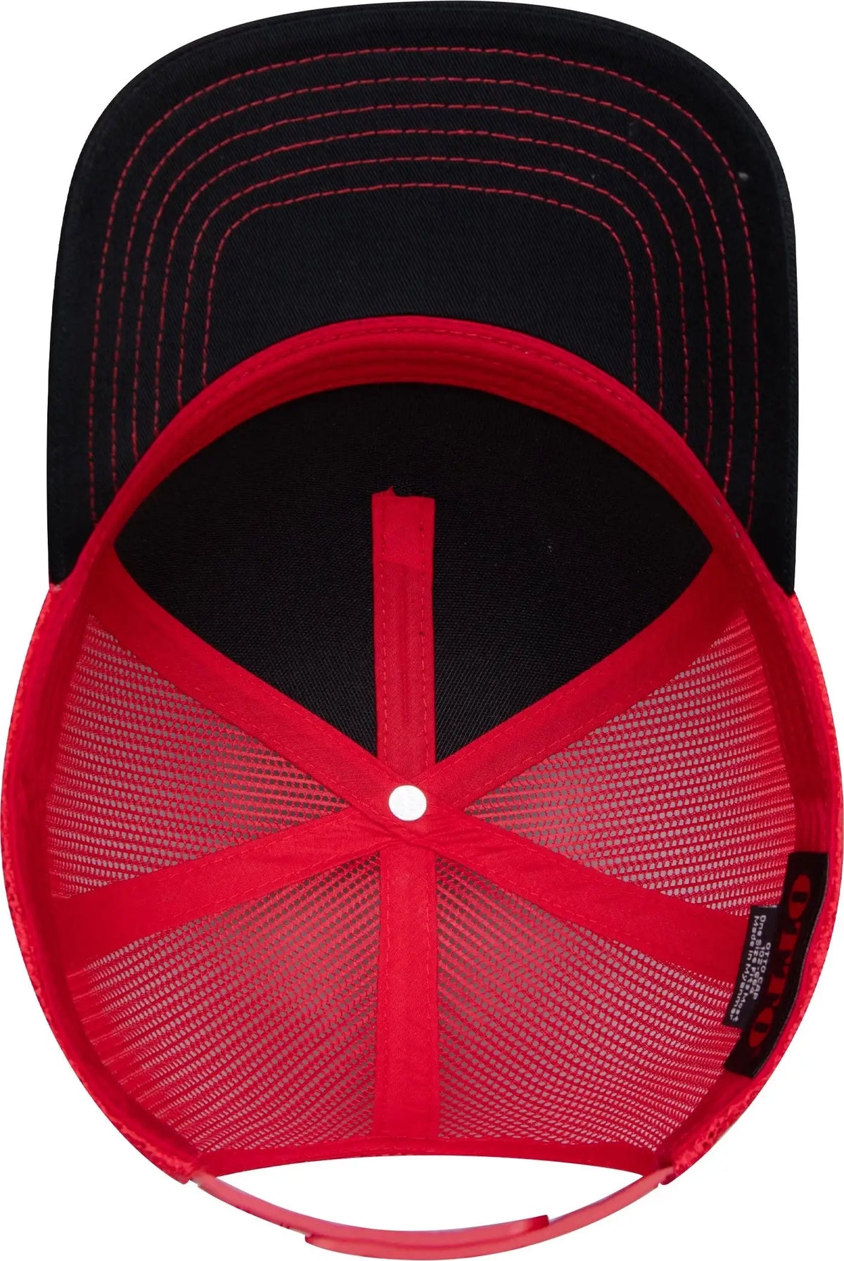 Otto 102-664 5 Panel Low Profile Mesh Back Trucker Cap - Blk/blk/red - 6 1/2’’ - 7 5/8’’
