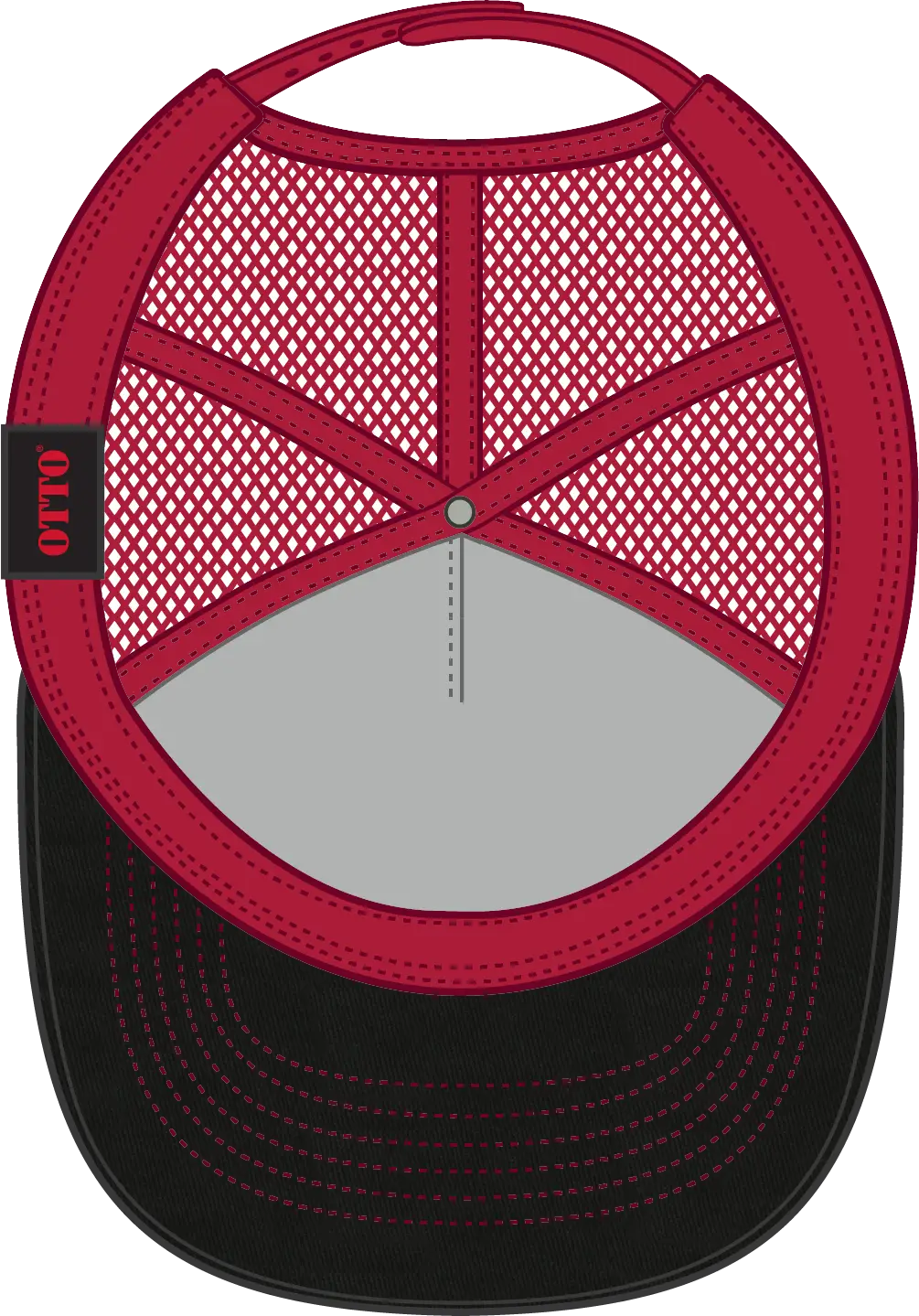 Otto 102-664 5 Panel Low Profile Mesh Back Trucker Cap - Blk/blk/red - 6 1/2’’ - 7 5/8’’