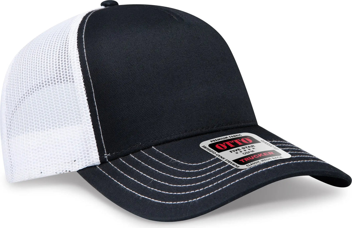 Otto 102-664 5 Panel Low Profile Mesh Back Trucker Cap - Blk/blk/wht - 6 1/2’’ - 7 5/8’’