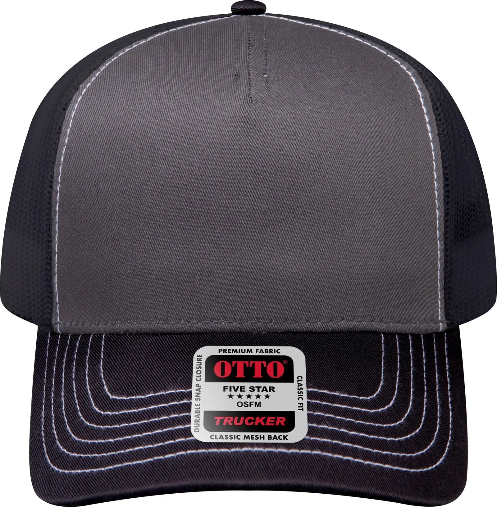 Otto 102-664 5 Panel Low Profile Mesh Back Trucker Cap - Blk/ch.gry/blk - 6 1/2’’ - 7 5/8’’