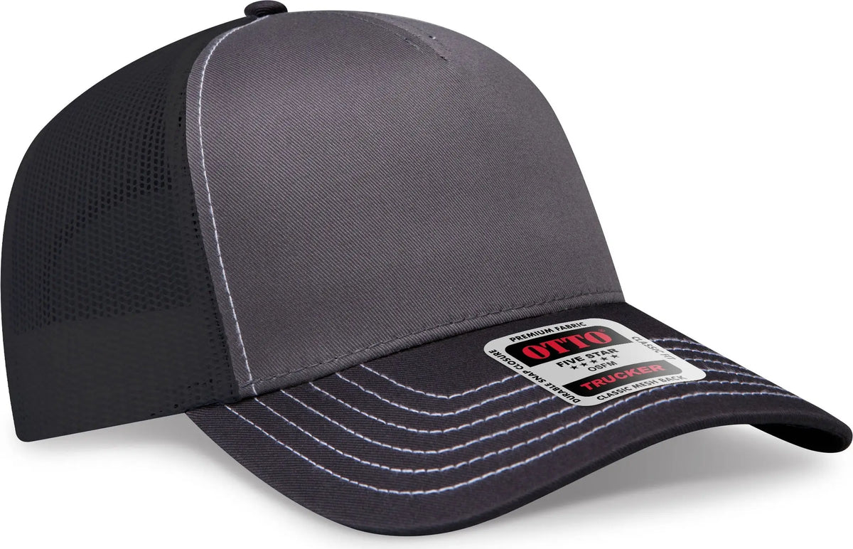 Otto 102-664 5 Panel Low Profile Mesh Back Trucker Cap - Blk/ch.gry/blk - 6 1/2’’ - 7 5/8’’
