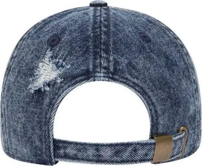 Otto 104-1250 6 Panel Low Profille Snow Washed Distressed Denim Cap - Navy - one Size Fits Most