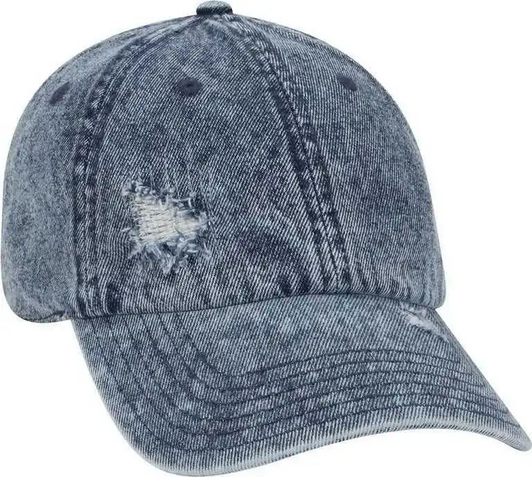 Otto 104-1250 6 Panel Low Profille Snow Washed Distressed Denim Cap - Navy - one Size Fits Most