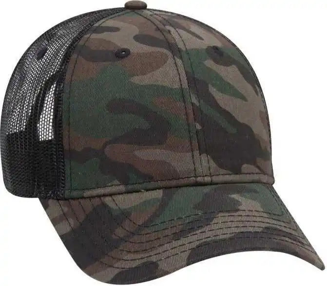 Otto 105-1247 6 Panel Low Profile Syle Camouflage Cotton Twill Mesh Back Cap - Camo Blackmesh - Black / one Size Fits