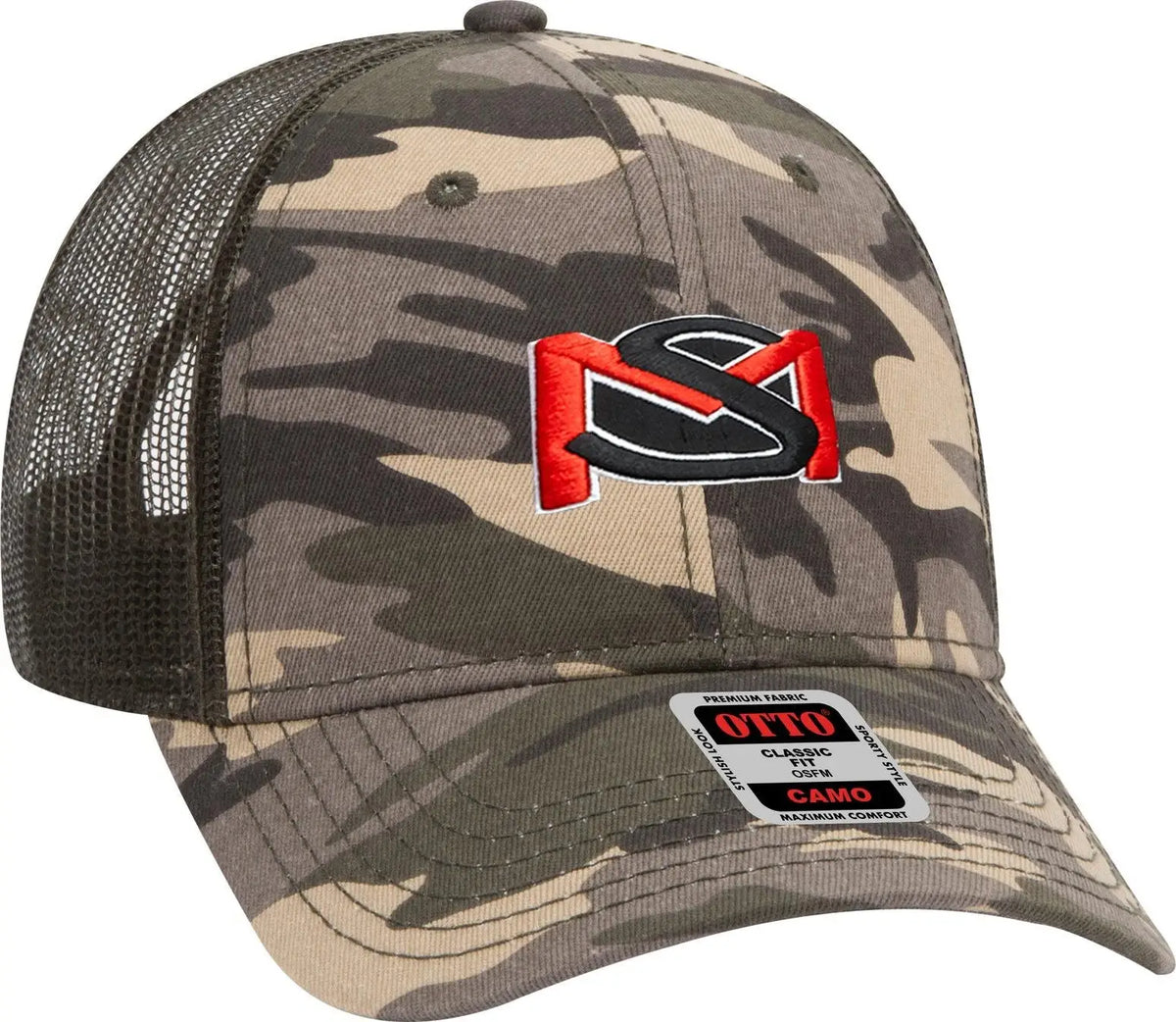 Otto 105-1247 Camouflage 6 Panel Low Profile Mesh Back Trucker Cap - Camo/olivemesh - 1/2’’ - 7 5/8’’