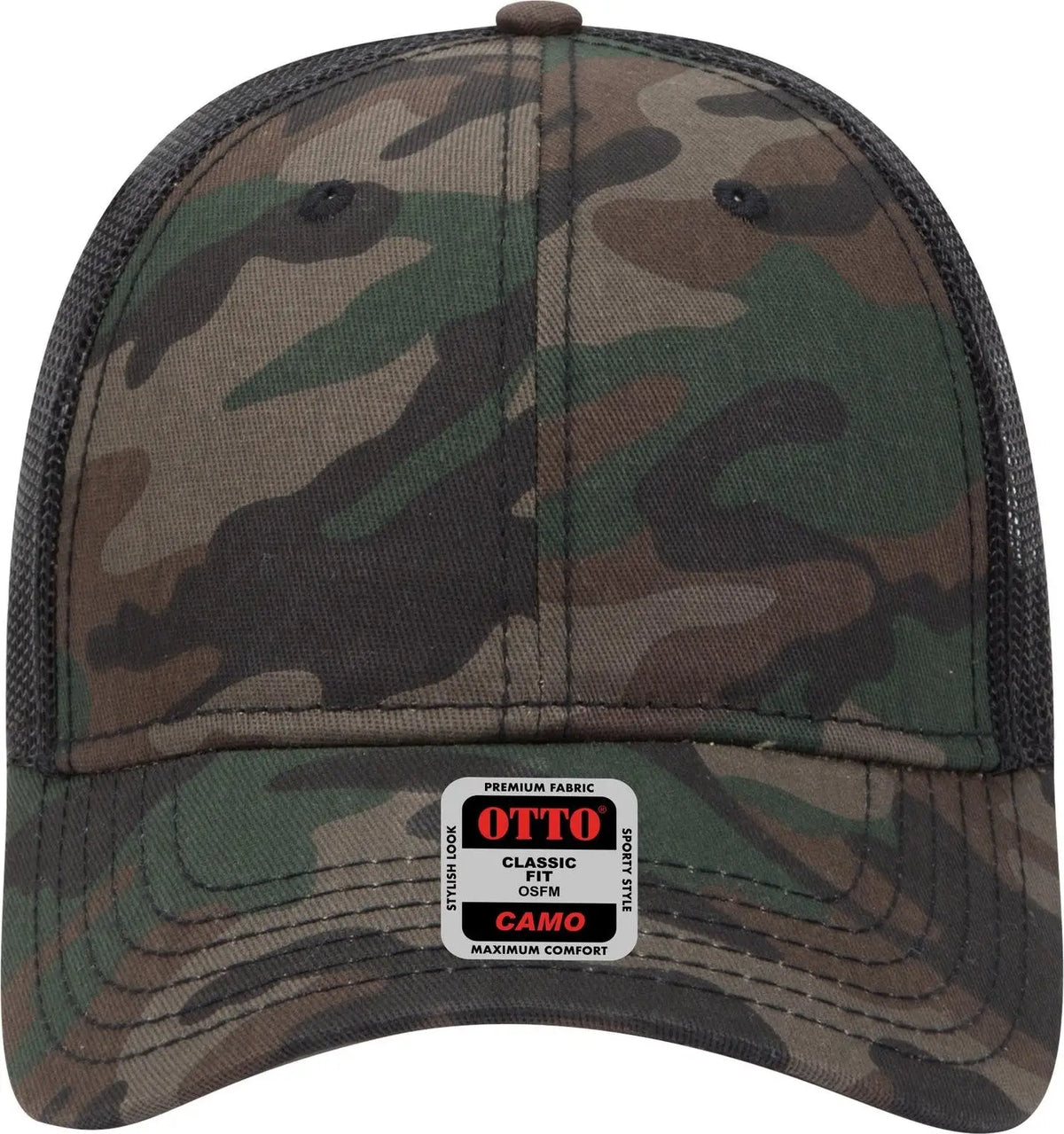 Otto 105-1247 Camouflage 6 Panel Low Profile Mesh Back Trucker Cap - Camo/blackmesh - 1/2’’ - 7 5/8’’