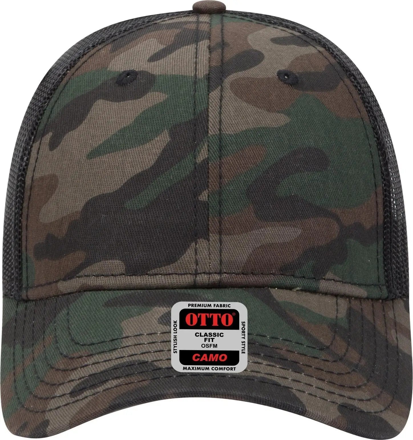 Otto 105-1247 Camouflage 6 Panel Low Profile Mesh Back Trucker Cap - Camo/blackmesh - 1/2’’ - 7 5/8’’