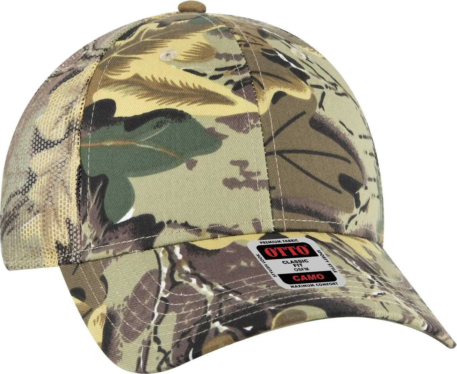 Otto 105-1247 Camouflage 6 Panel Low Profile Mesh Back Trucker Cap - Kha/brn/lt.ol.grn - 1/2’’ - 7 5/8’’