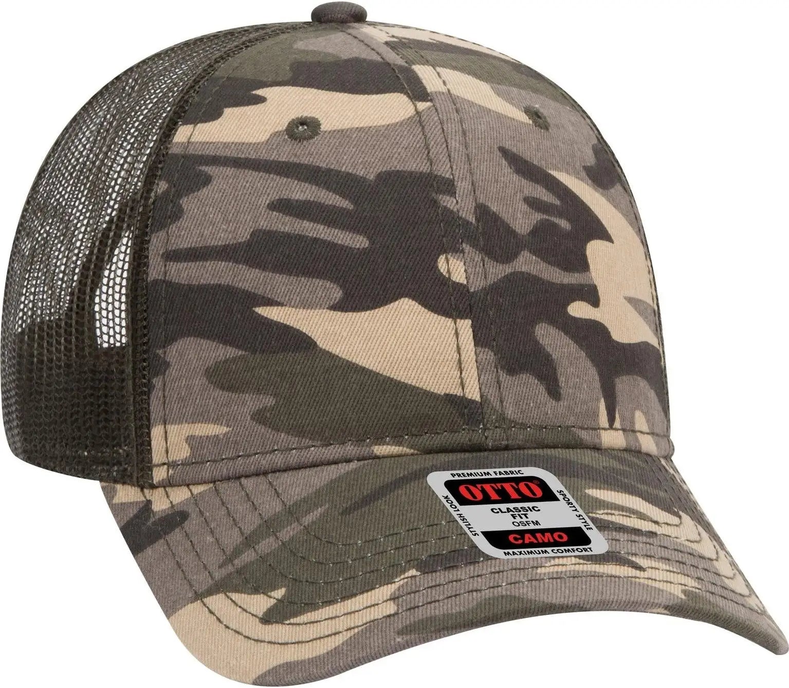 Otto 105-1247 Camouflage 6 Panel Low Profile Mesh Back Trucker Cap - Camo/olivemesh - 1/2’’ - 7 5/8’’