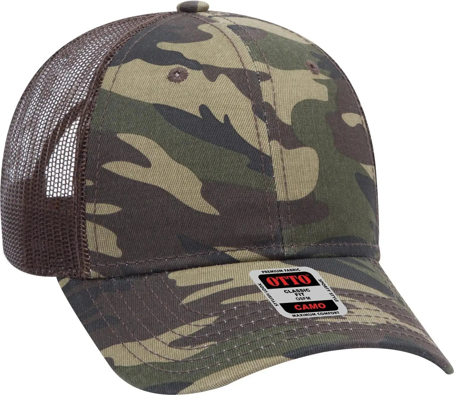Otto 105-1247 Camouflage 6 Panel Low Profile Mesh Back Trucker Cap - Camo/brownmesh - 1/2’’ - 7 5/8’’