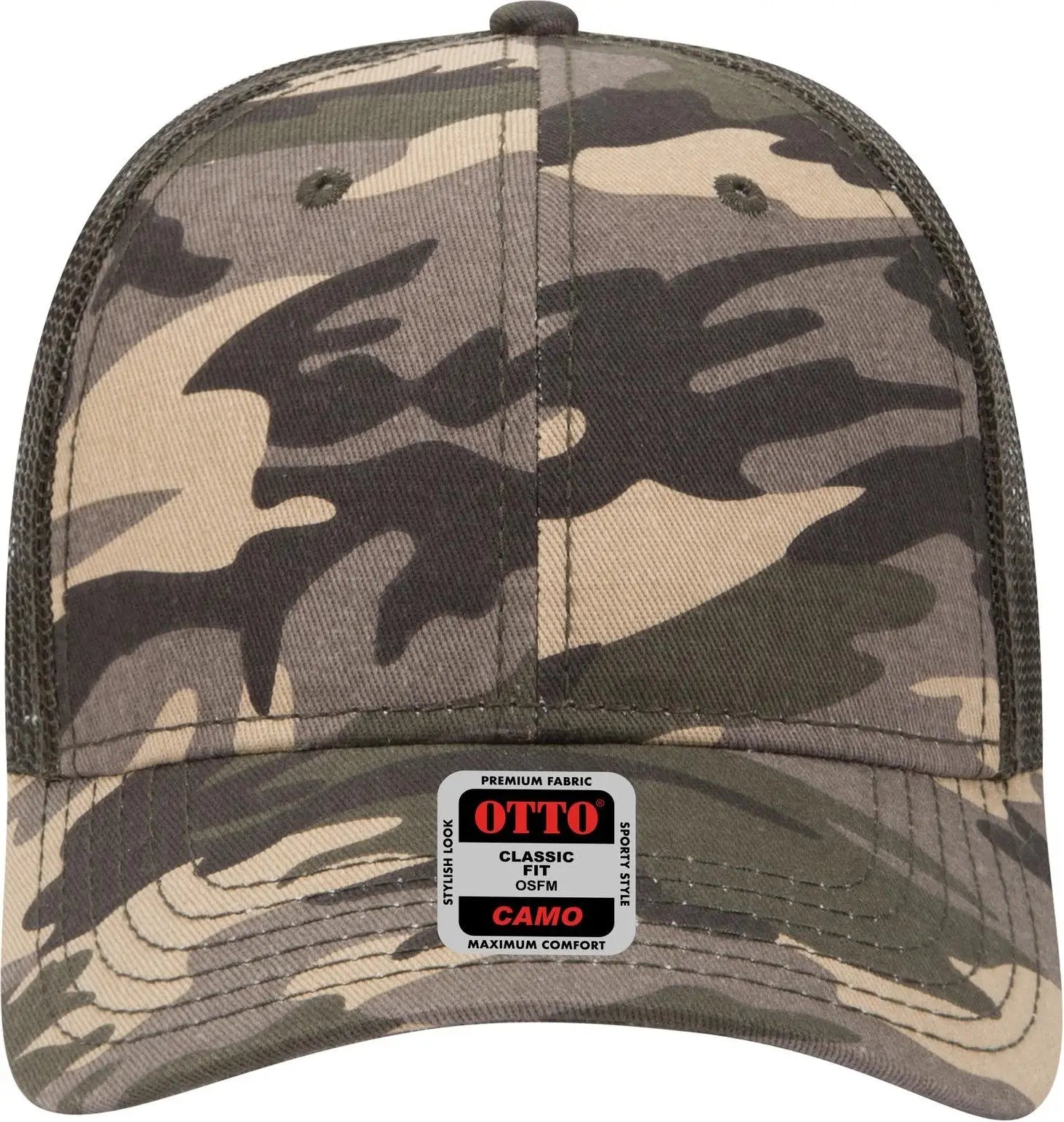 Otto 105-1247 Camouflage 6 Panel Low Profile Mesh Back Trucker Cap - Camo/olivemesh - 1/2’’ - 7 5/8’’