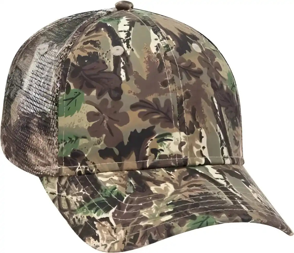 Otto 105 751 Camouflage 6 Panel Low Profile Mesh Back Trucker Cap Light Loden Brown Kelly Olive / one Size Fits Most