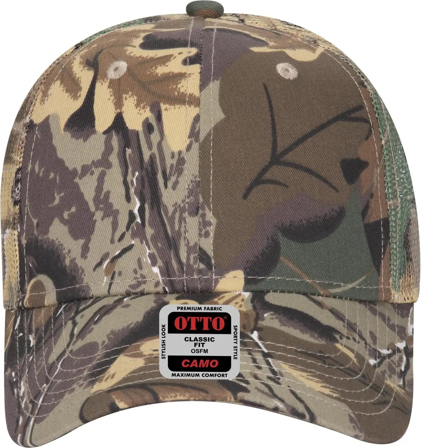 Otto 105-751 Camouflage 6 Panel Low Profile Mesh Back Trucker Cap - Kha/brn/lt.ol.grn - 1/2’’ - 7 5/8’’
