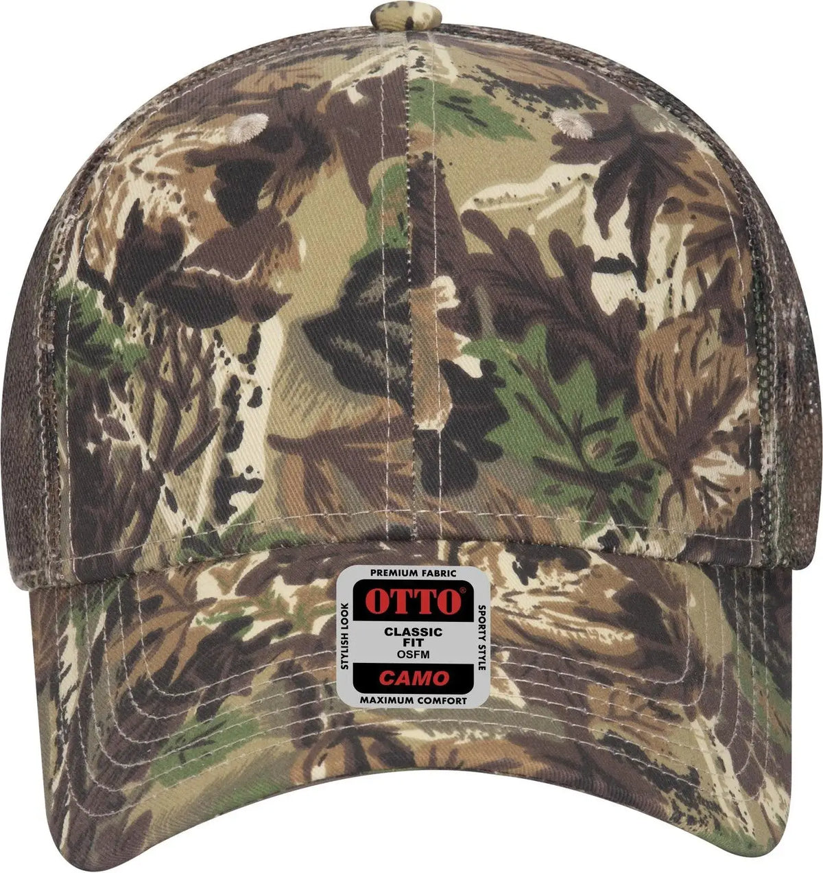 Otto 105-751 Camouflage 6 Panel Low Profile Mesh Back Trucker Cap - Lt.lod/brn/kly - 1/2’’ - 7 5/8’’