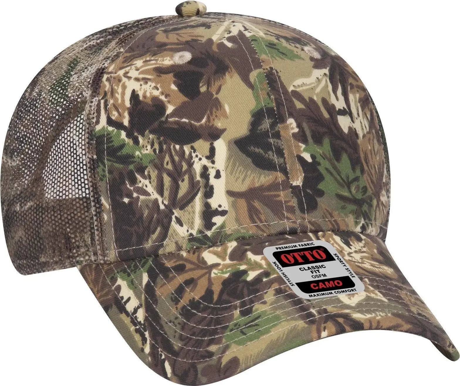 Otto 105-751 Camouflage 6 Panel Low Profile Mesh Back Trucker Cap - Lt.lod/brn/kly - 1/2’’ - 7 5/8’’