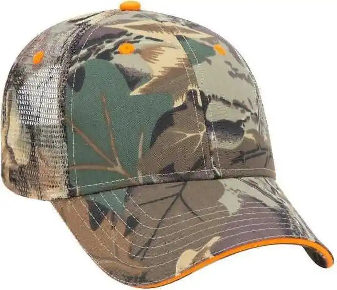 Otto 106-752 Camouflage 6 Panel Low Profile Mesh Back Trucker Cap - Khaki Brown Light Olive Green - one Size Fits Most