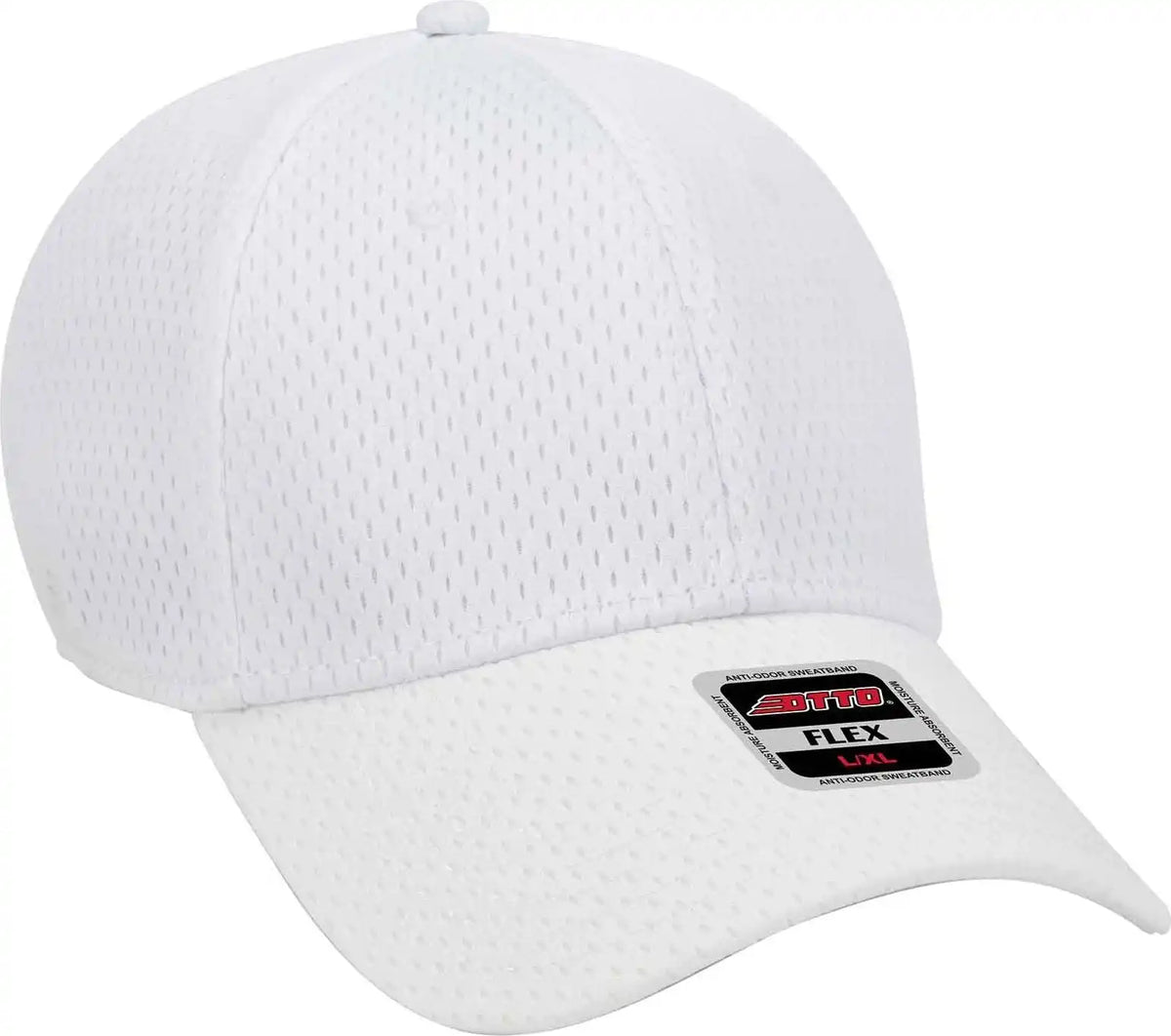 Otto 11-1168 Stretchable Polyester Pro Mesh Flex 6 Panel Low Profile Baseball Cap - White - S/m