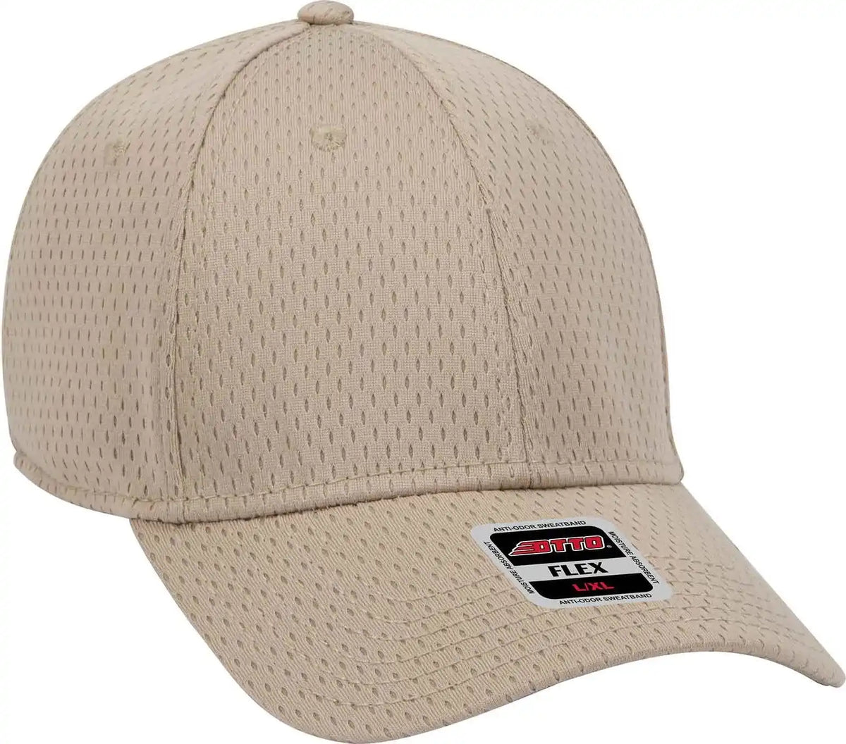 Otto 11-1168 Stretchable Polyester Pro Mesh Flex 6 Panel Low Profile Baseball Cap - Khaki - S/m