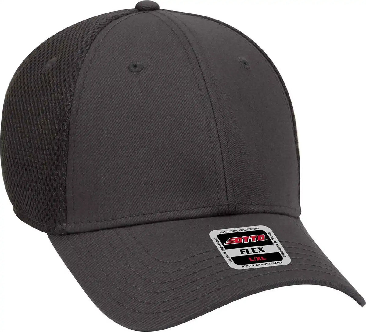 Otto 11-1169 Cotton Twill W/ Stretchable Polyester Air Mesh Back Flex 6 Panel Low Profile Baseball Cap - Charcoal Gray