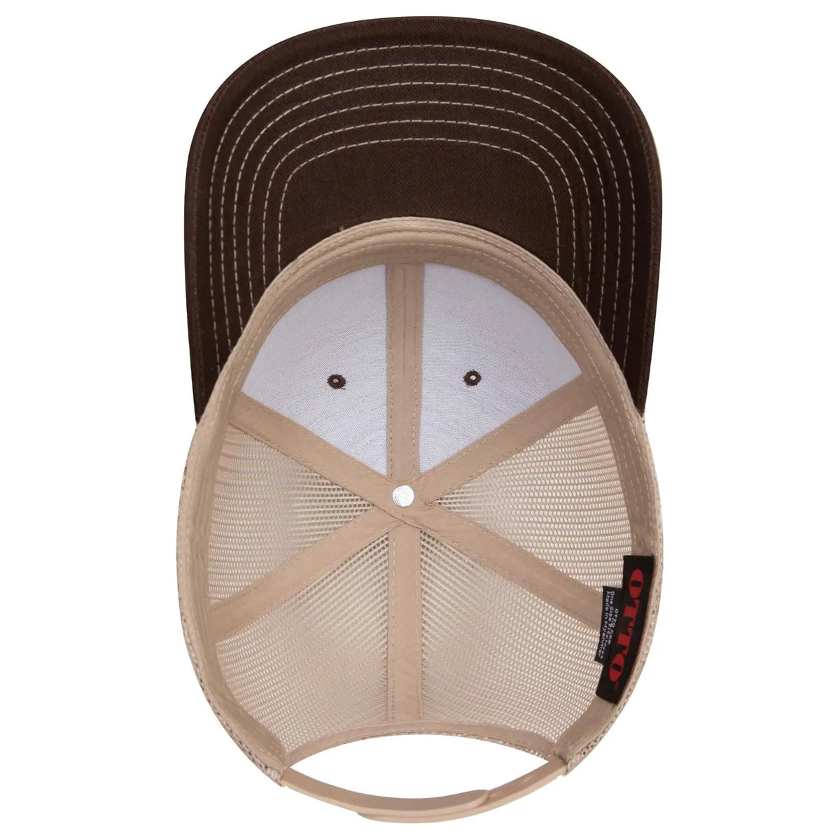 Otto 112-1 6 Panel Mid Profile Mesh Back Trucker Cap - Dk.brn/dk.brn/kha - 7 3/8’’ - 5/8’’
